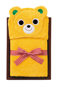 L108(黄)ミキハウス フード付きバスタオル（黄）【mikihouse ベビー ベビー用品 赤ちゃん 出産 タオル 綿 コットン お風呂 かわいい イエロー 大阪府 八尾】