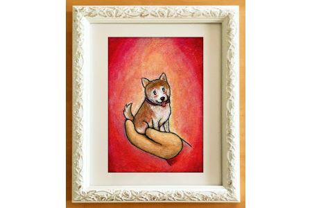 I118　ペット肖像童画制作（約B5サイズ・額装込）【徳 治昭 童画 原画 絵 絵画 額 キャラクター 大阪 八尾市】