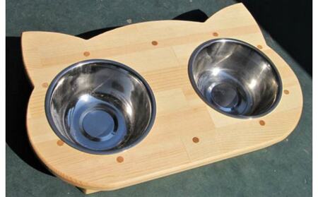 手作り木製 2椀付きペット用食器・水飲み