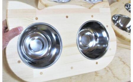 手作り木製 2椀付きペット用食器・水飲み