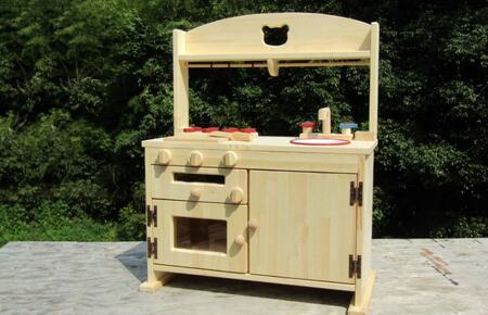 手作り木製「棚付き」ままごとキッチン 魚焼きグリル付き すかし入り GHK-R2