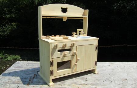 手作り木製「棚付き」ままごとキッチン 魚焼きグリル付き すかし入り GHK-R2 素材色バージョン