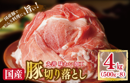 【丸善味わい加工】国産 豚肉 切り落とし 4kg（500g×8）