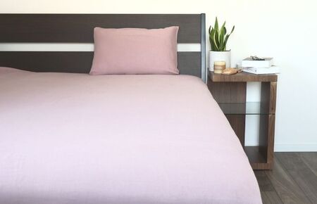 【tissu de coton/ダブルガーゼ】シングルフラットシーツ＆ピローケースセット（くすみ桜）