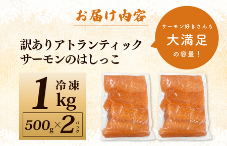 【訳あり】アトランティックサーモン はしっこ 1kg（500g×2）サイズ不揃い 北国からの贈り物