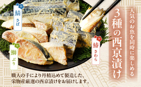 厳選素材 西京漬け 3種食べ比べ 定期便 全3回【毎月配送コース】