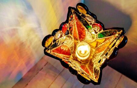 ステンドグラス・ランプ「おやすみライト(オレンジフラワー)」