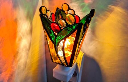 ステンドグラス・ランプ「おやすみライト(オレンジフラワー)」