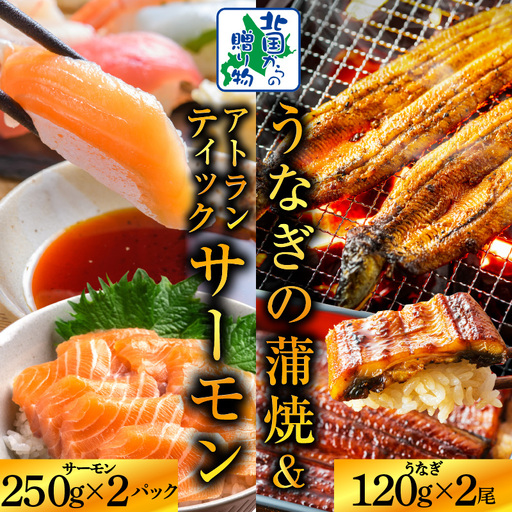 五郎藤 国産 有頭旨鰻 120g×2尾 ＆ アトランティックサーモン 250g×2P