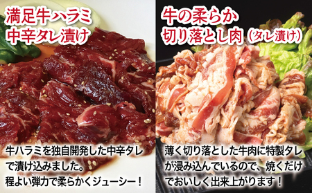 【タレ漬け牛肉2種セット】 満足牛ハラミ・牛肉切り落とし 合計1.5kg