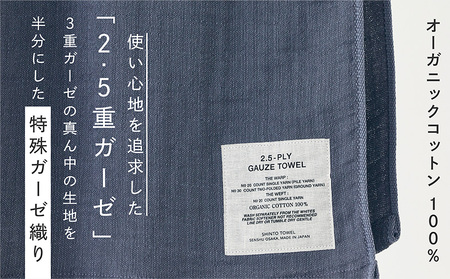 SHINTO TOWEL「2.5重ガーゼ・バスタオル」Mサイズ（チャコール）2枚セット オーガニックコットン100%