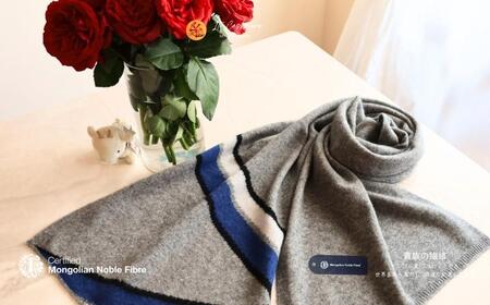 『Noble Fibre』100%カシミヤ・マフラー グレーインターシャ