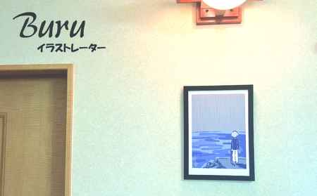 イラストレーター Buru 「雨」 サイン入り複製原画（アート 作品 インテリア 原画 数量限定）