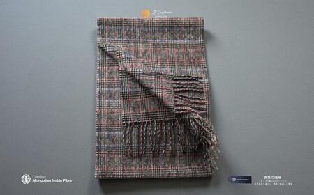 『Noble Fibre』100％カシミヤ・マフラー グレーン＆チェック フリンジ付き