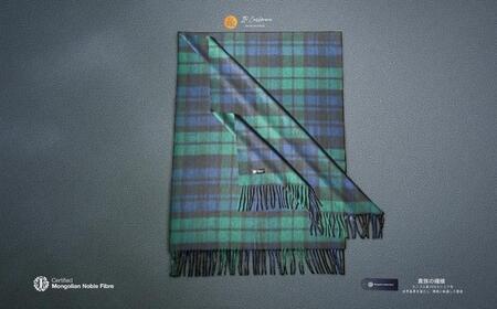 『Noble Fibre』100％カシミヤ・大判ストール ブラックウオッチ＆チェック フリンジ付き