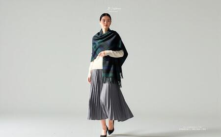 『Noble Fibre』100％カシミヤ・大判ストール ブラックウオッチ＆チェック フリンジ付き