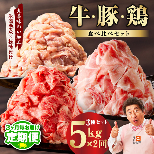 【定期便】国産 牛肉＆豚肉＆鶏肉セット 5kg×全2回 氷温熟成×極味付け【2026年3月＆6月発送】