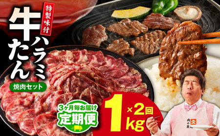 【定期便】牛タン＆牛ハラミ お試し 1kg 焼肉セット【2026年3月＆6月発送】