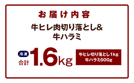 【氷温熟成×特製ダレ】牛ヒレ 1kg＋牛ハラミ 600g 合計1.6kg