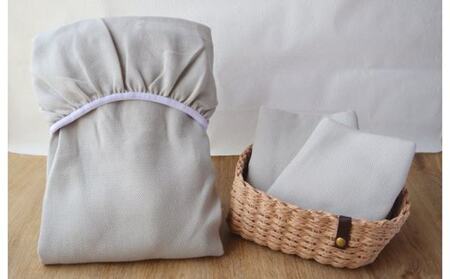 【tissu de coton/ハニカム織】泉州南部織 BED用ダブルシーツ＆ピロー2枚（LGY）