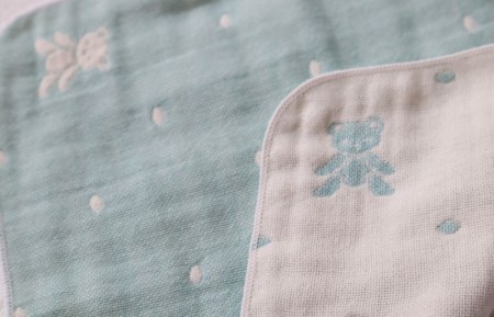 【babybear】多重ガーゼ miniバスタオルタオル&ハンカチ 4枚セット(ブルー)