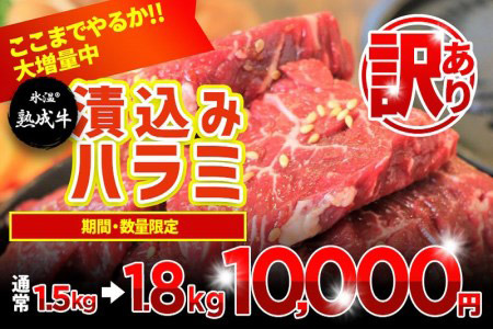 010B547 【期間限定】増量提供!氷温(R)熟成牛 漬込みハラミ1.8kg(+300g 限界増量) 訳あり 数量限定