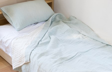 【スピード発送】sasara 4重ガーゼケット+ピローカバーセット（ミストブルー）