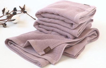 【ソフトハニカム】泉州南部織 バスタオル3枚セット(くすみ桜)+ソフトハニカム織ハーフハンカチ1枚