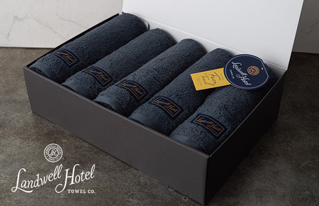 【TVで紹介！】Landwell Hotel フェイスタオル 5枚 ネイビー ギフト 贈り物