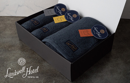 【TVで紹介！】Landwell Hotel ギフト 贈り物セット バスタオル フェイスタオル バスマット ネイビー