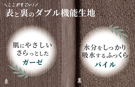 速乾・コンパクト・肌に優しいガーゼ&パイルのループ付フェイスタオル7枚セット ココア