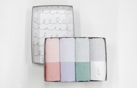 銀の糸と雪音加工 スリムバスタオル 4枚 A4サイズの収納箱入り