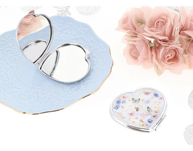 きらめくコンパクトミラー ホログラムの蝶と金箔の相性抜群【グローバタフライ／compact-16】｜コンパクトミラー ミラー ミニ鏡 手鏡 拡大鏡 携帯 おしゃれ かわいい 丸 オシャレ 手作り ギフト プレゼント コンパクト 上品 蝶 バタフライ ハート [1077]