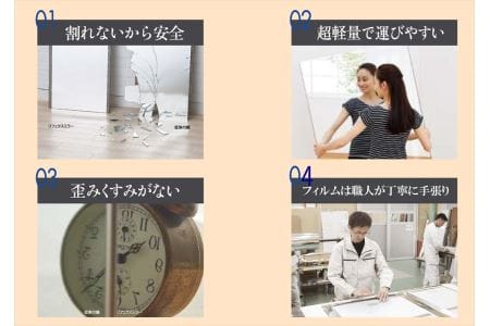 リフェクスミラー姿見 (フィルムミラー) RM-2-SG (幅45cm×高さ120cm×厚み2cm)｜軽量 割れない 鏡 全身鏡 リフェクスミラー 壁掛けミラー 壁付け 吊り金具 三角金具 インテリア 家具 防災 着付け 着替え ダンス ファッション 日本製 [0232]