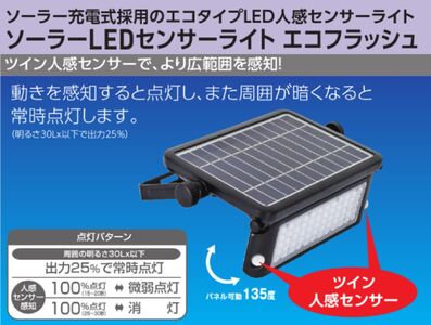 ソーラーLEDセンサーライト エコフラッシュ10W｜防犯 防災グッズ エコグッズ 太陽光発電 節電 安全 LEDライト ソーラー 人感 センサー  自動点灯 コードレス 電源不要 [0380]