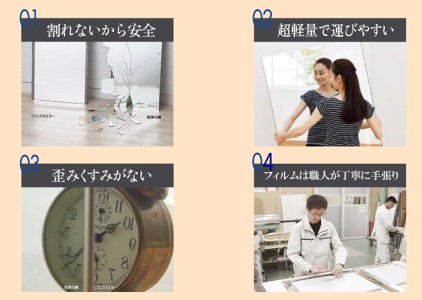 リフェクスミラー姿見 (フィルムミラー) RT-40100-SG (幅40cm×高さ100cm×厚み2cm)｜軽量 鏡 姿見 全身鏡 リフェクスミラー 壁掛けミラー 壁付け 吊り金具 三角金具 ゴム脚付き インテリア 家具 防災 着付け 着替え ダンス ファッション 日本製 [0391]