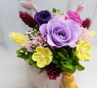 和風手まりアレンジ (パープル)｜プリザーブドフラワー [0502]