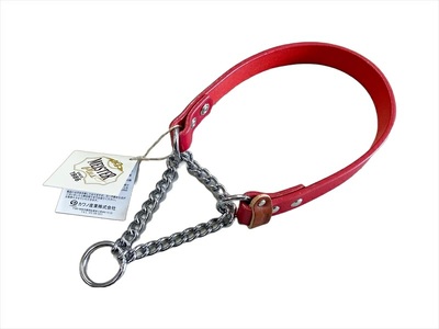 【 ペット 用 】 首輪 ハーフチェーン 中型犬 レッド 39-45cm ペット 犬