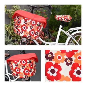 マルチサイズ：無地レッド×リトルフフラ/レッド柄バスケットカバー（自転車前かごカバー）