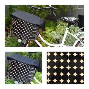 マルチサイズ：無地ブラック×マーブル柄バスケットカバー（自転車前カゴカバー）