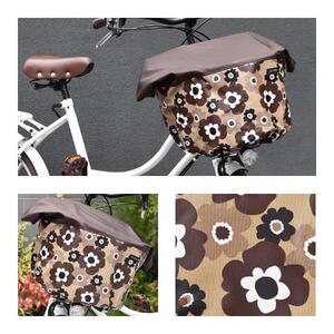 マルチサイズ：無地ダークブラウン×リトルフフラ/チョコ柄バスケットカバー（自転車前かごカバー）