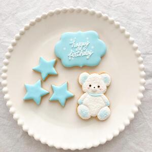 お誕生日クッキー〈くまさん〉 ブルー merry.cooking【数字:5】