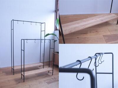 アイアンのハンガーラックMサイズ(オーク棚板付き)