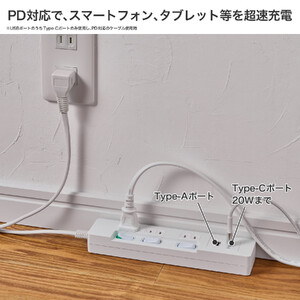 ランプレスSW付USBタップ PD20W WLK-E3222UC(W)