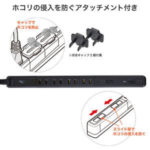 スリム回転USBタップ PD20W WB-SL4222SUC(BK)