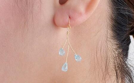 101911-3　ブルートパーズ「金張ピアス」Ｋ１４ＧＦ