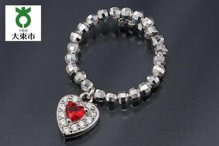 102106-4 「キュービックジルコニアが揺れるハート指輪」フリーサイズ