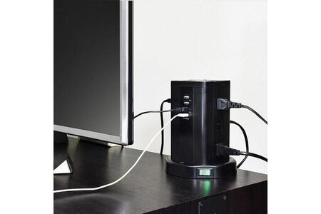 電源タップ 雷ガード USBタワー型集中スイッチ付タップ USB×4ポート 12個口2m WBS-TW1204USB(BK)