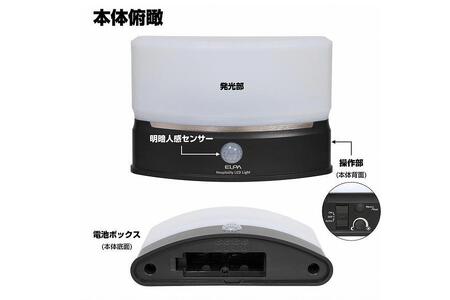 もてなしライトスリム形　電球色・白色　人感センサー　電池式　HLH-2201