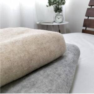 【ひざ掛サイズ】洗えるウールとコットンのリバーシブルブランケット　グレー　KK-117H　GY【1433654】